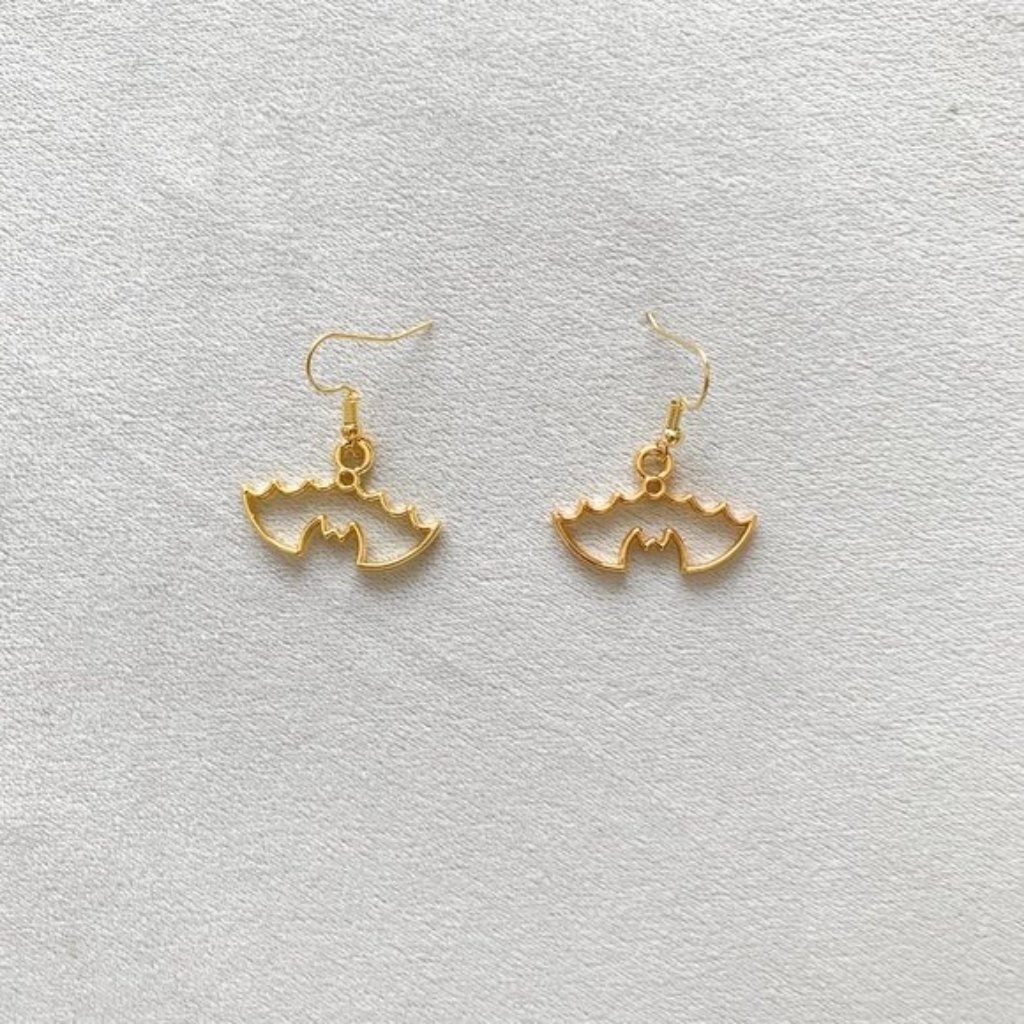 Gold Halloween Hanging Bats Earrings
